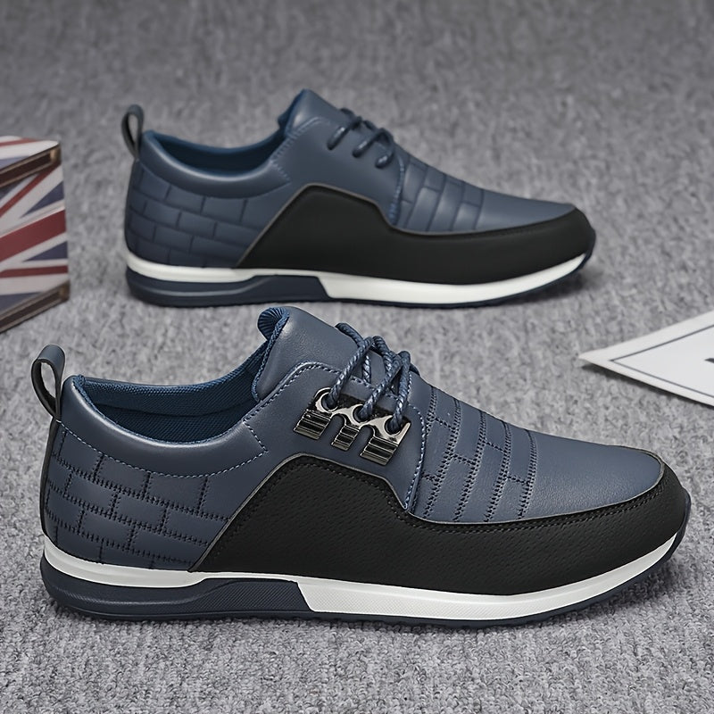 Men's Casual Business Sneakers Solid Color Faux Leather Low Top Lace-Up EVA Insole PVC Sole