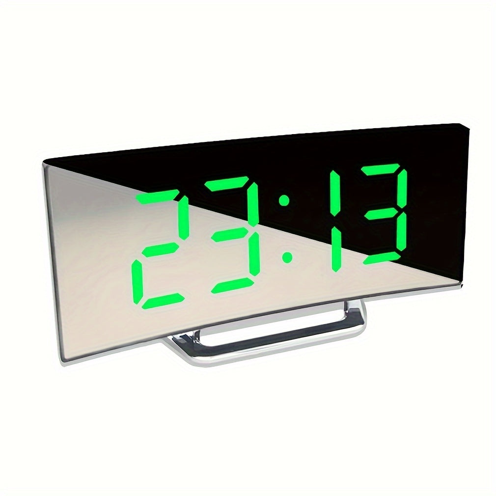 LED Mirror with Clock and Alarm Dimmable USB Battery Powered for Home Decor