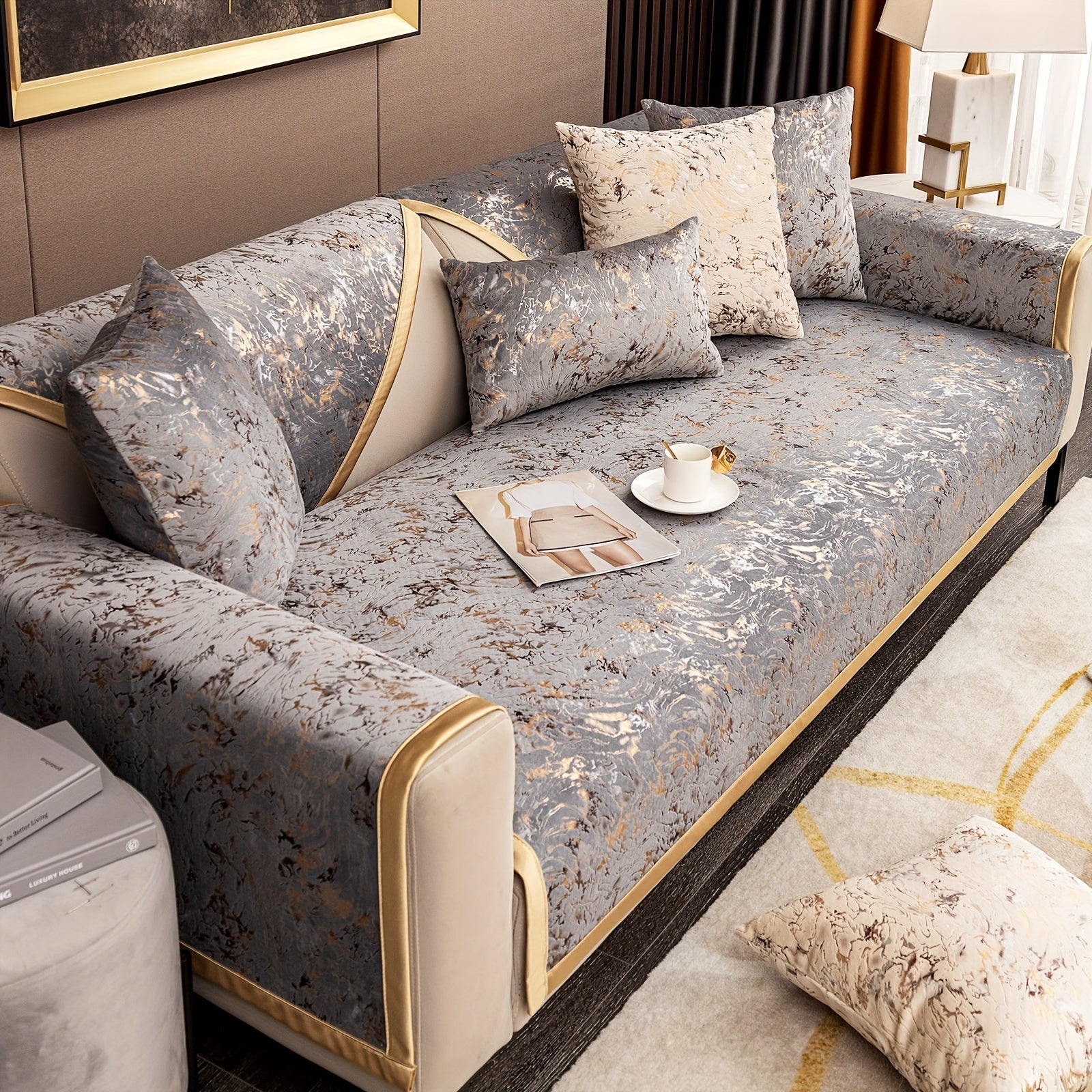 Европейский стиль чехол для дивана, универсальный чехол для всех сезонов с чехлом для подушки и защитным чехлом для подушек дивана. Подходит для различных комнат и домашнего декора.