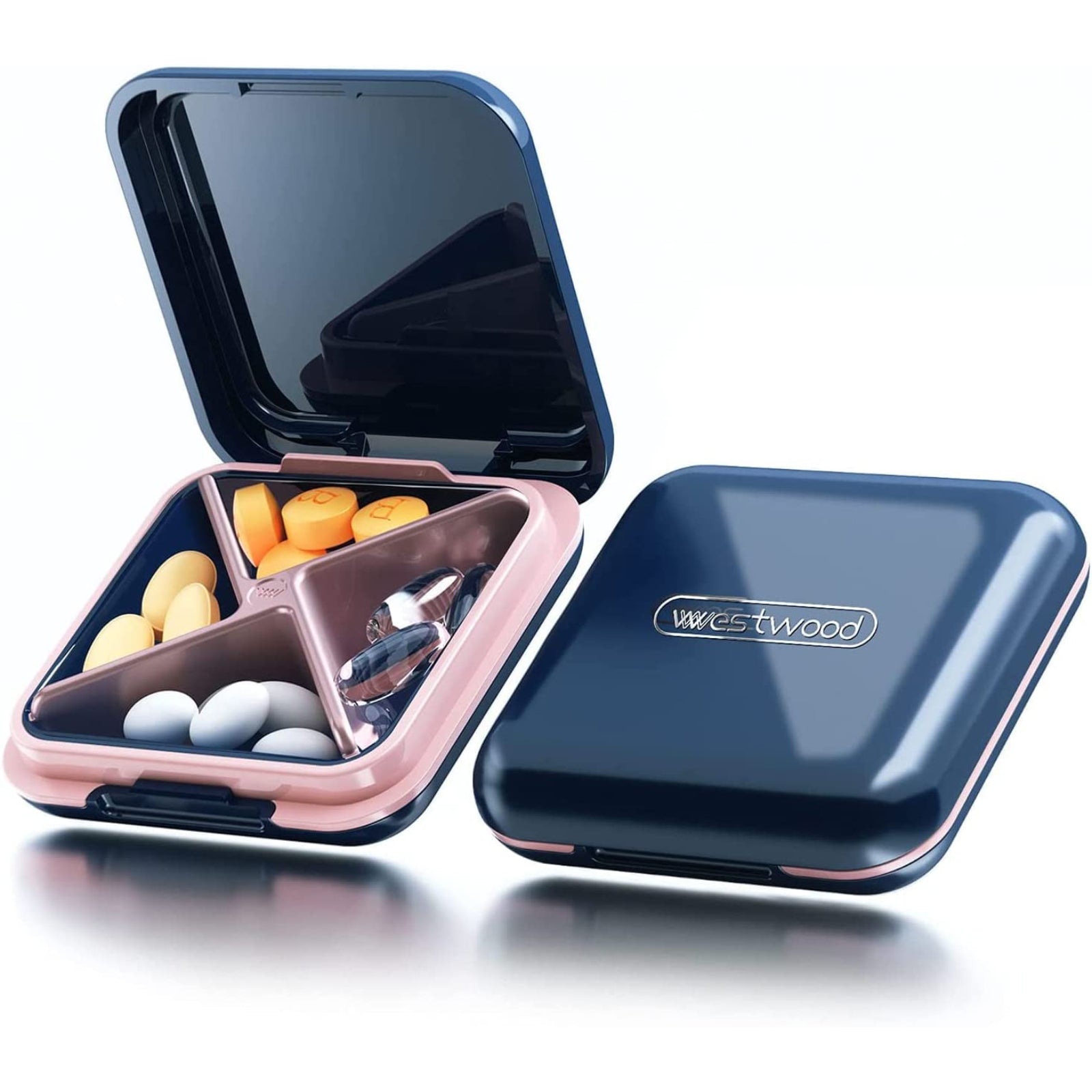 Compact Waterproof Pill Box for Travel, 4-Compartment Medicine Organizer