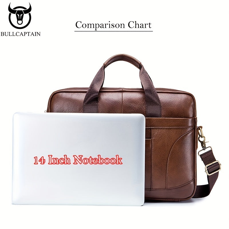 Men's Leather Briefcase Business Messenger Bag with Multiple Compartments and Adjustable Strap in Brown