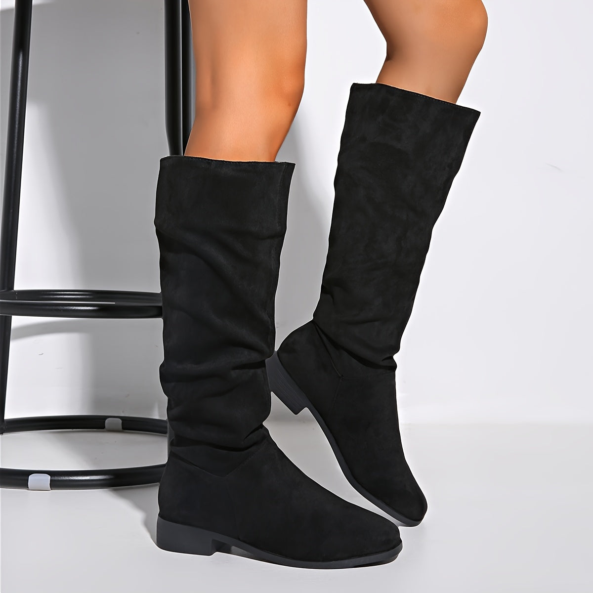 Women's Fleece-Lined Leather Knee-High Pointed Toe Western Cowboy Boots