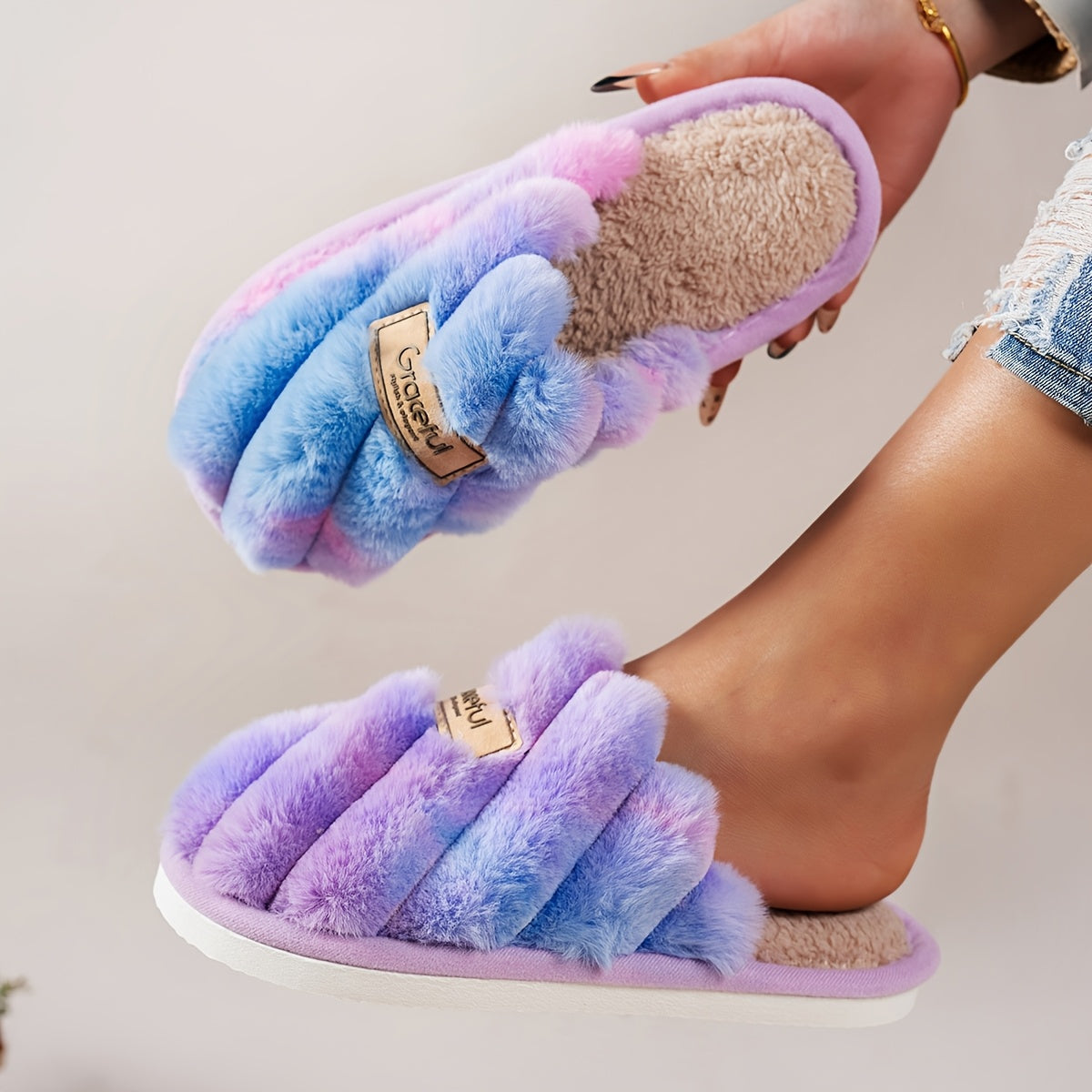 Женские уютные мягкие плюшевые домашние тапочки-скольжения