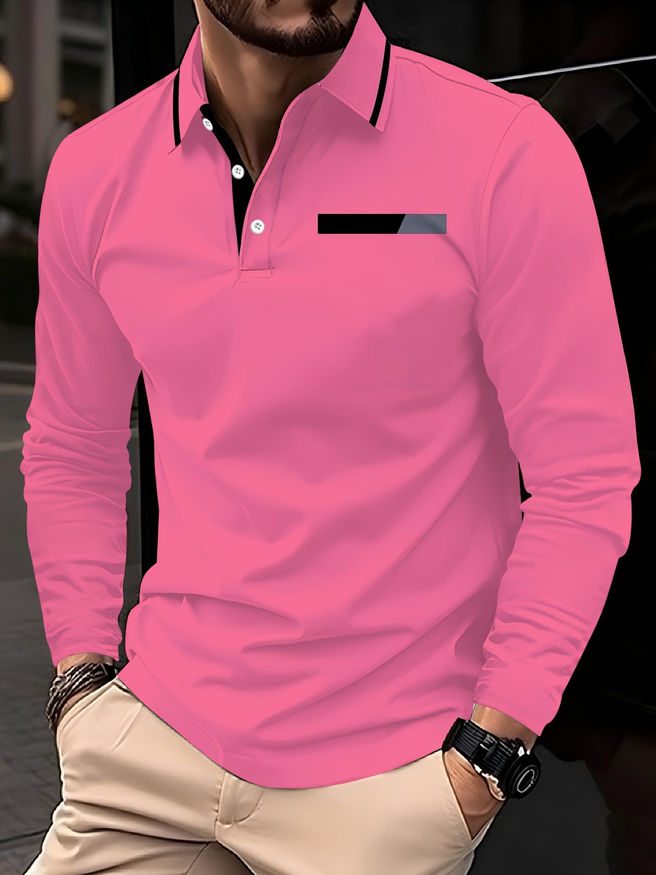 Men's Long Sleeve Polo Shirt with 3D Print Golf Pattern Polyester Spandex Regular Fit