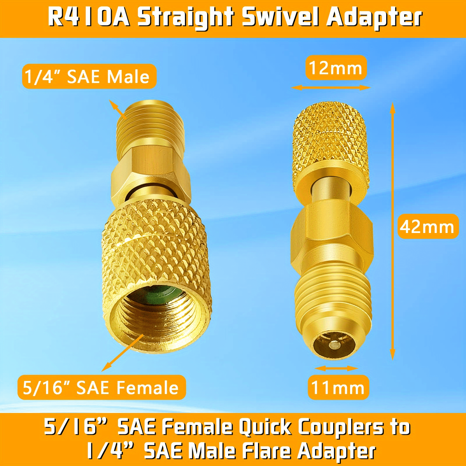 R410 Refrigerant Conversion Head Adapter 1/4 to 5/16 Copper Fitting