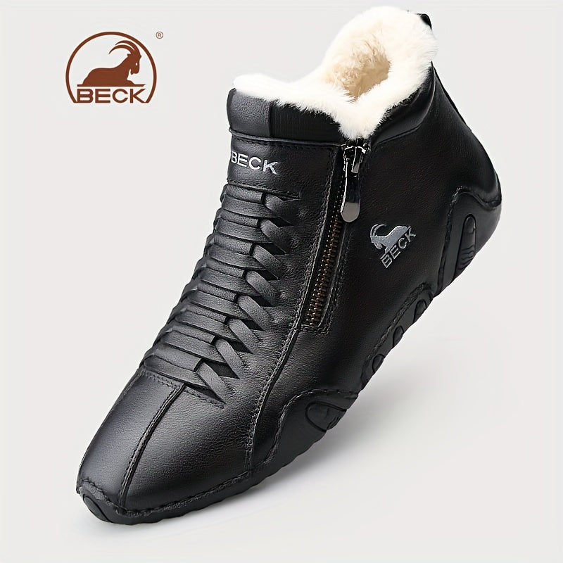 Men's Casual Leather Shoes with Non-Slip Rubber Sole and Zipper Closure