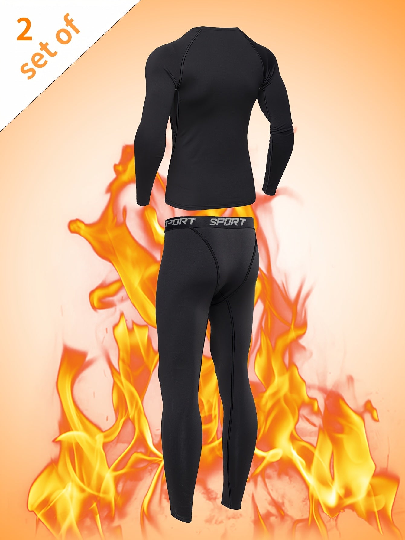 Erkaklar uchun sport, ochiq havoda faoliyatlar va qish kiyimlari uchun iliq ichki kiyim to'plami. Uzoq qo'lqopli yumaloq bo'yinli yuqori va pastki qismlarni o'z ichiga oladi.