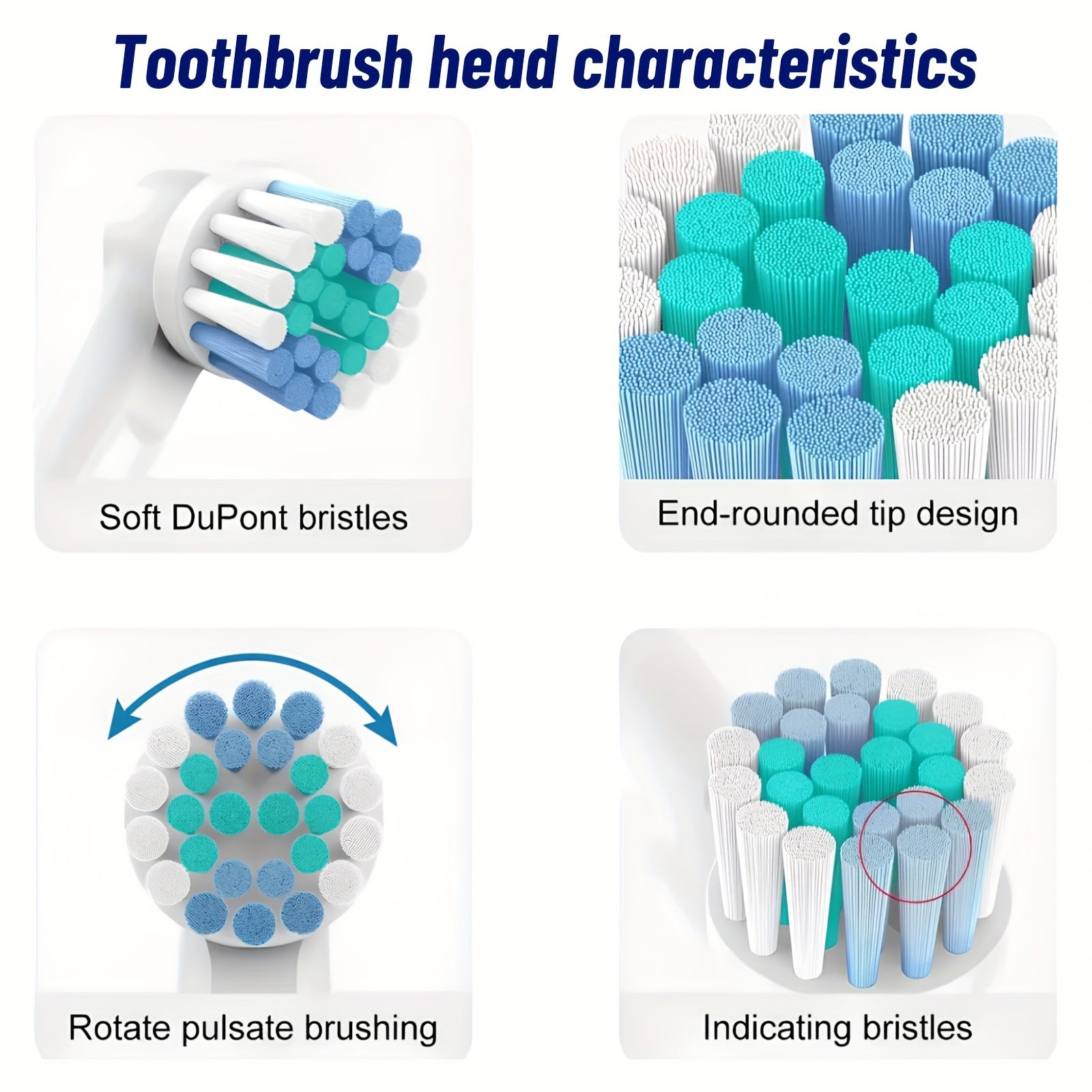 Electric Toothbrush Replacement Heads for Adults, White, Compatible with Sonic Electric Toothbrushes
