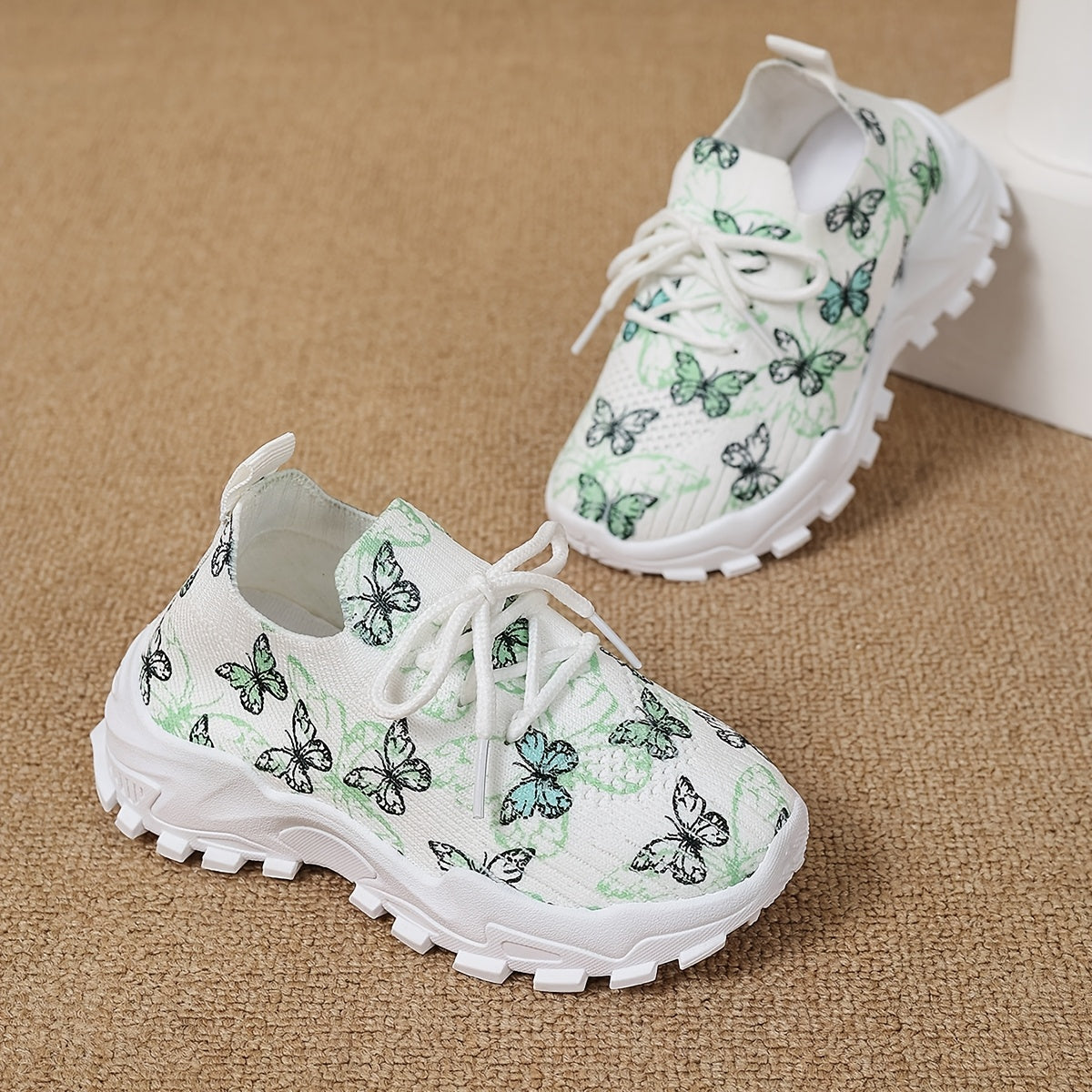 Girls Boys Toddler Butterfly Pattern Casual Sneakers Non-slip Fabric Low Top Running Hiking Outdoor
