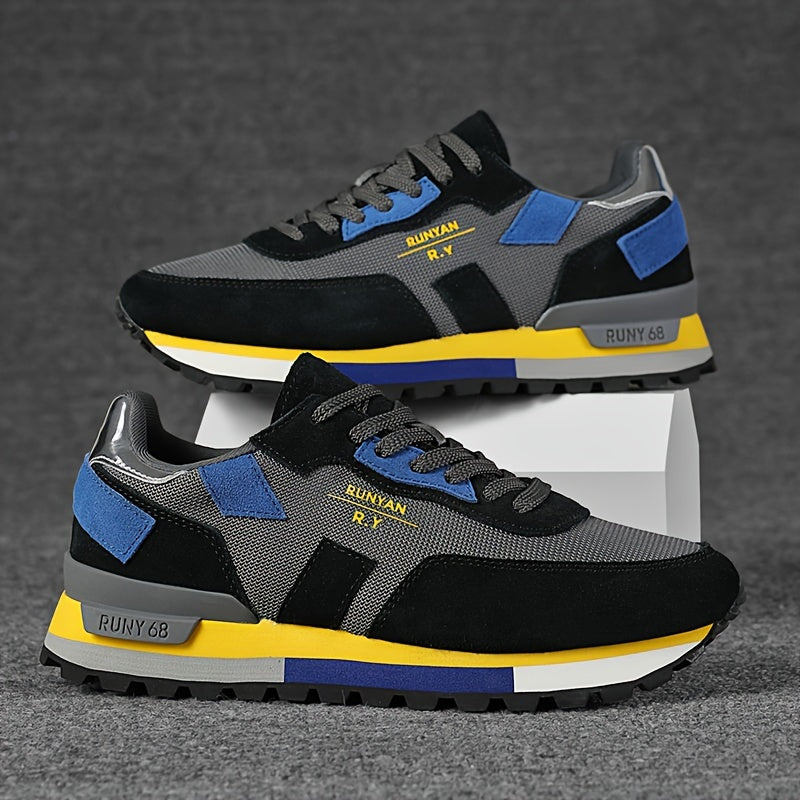 Men's Casual Mesh Sneakers with Breathable Upper, Durable Sole, Low Top in Black Blue Yellow