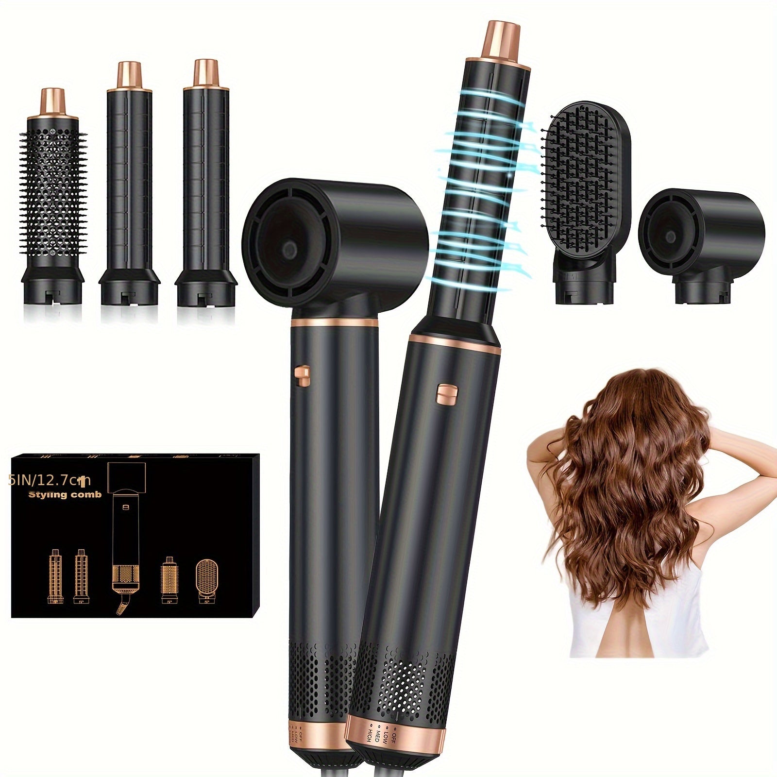 5-in-1 Hair Styling Tool Hot Air Brush Drying Curling 800W EU Plug