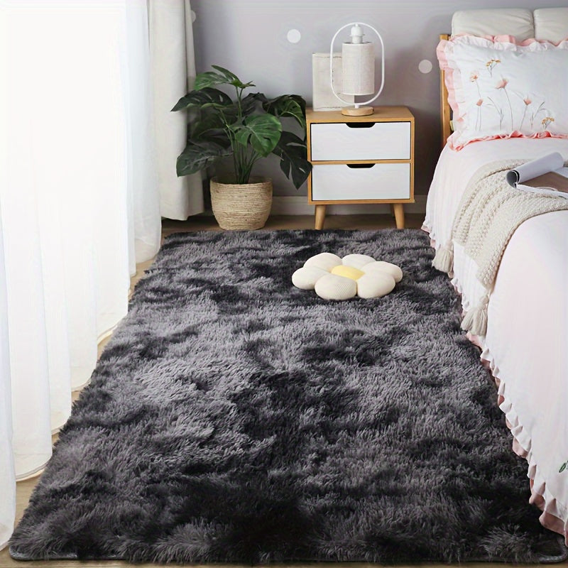 Soft Black Tie-Dye Area Rug for Living Room and Bedroom Non-Slip Stain-Resistant