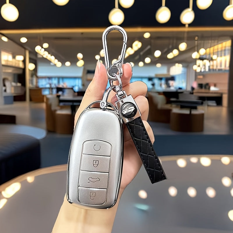 Universal TPU Car Key Fob Cover Silver with Keychain for Multiple Models