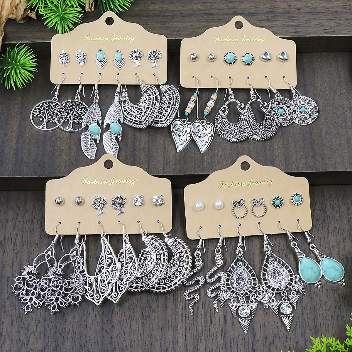 Set of 24 Vintage Bohemian Dangle and Stud Earrings for Women Summer Wear