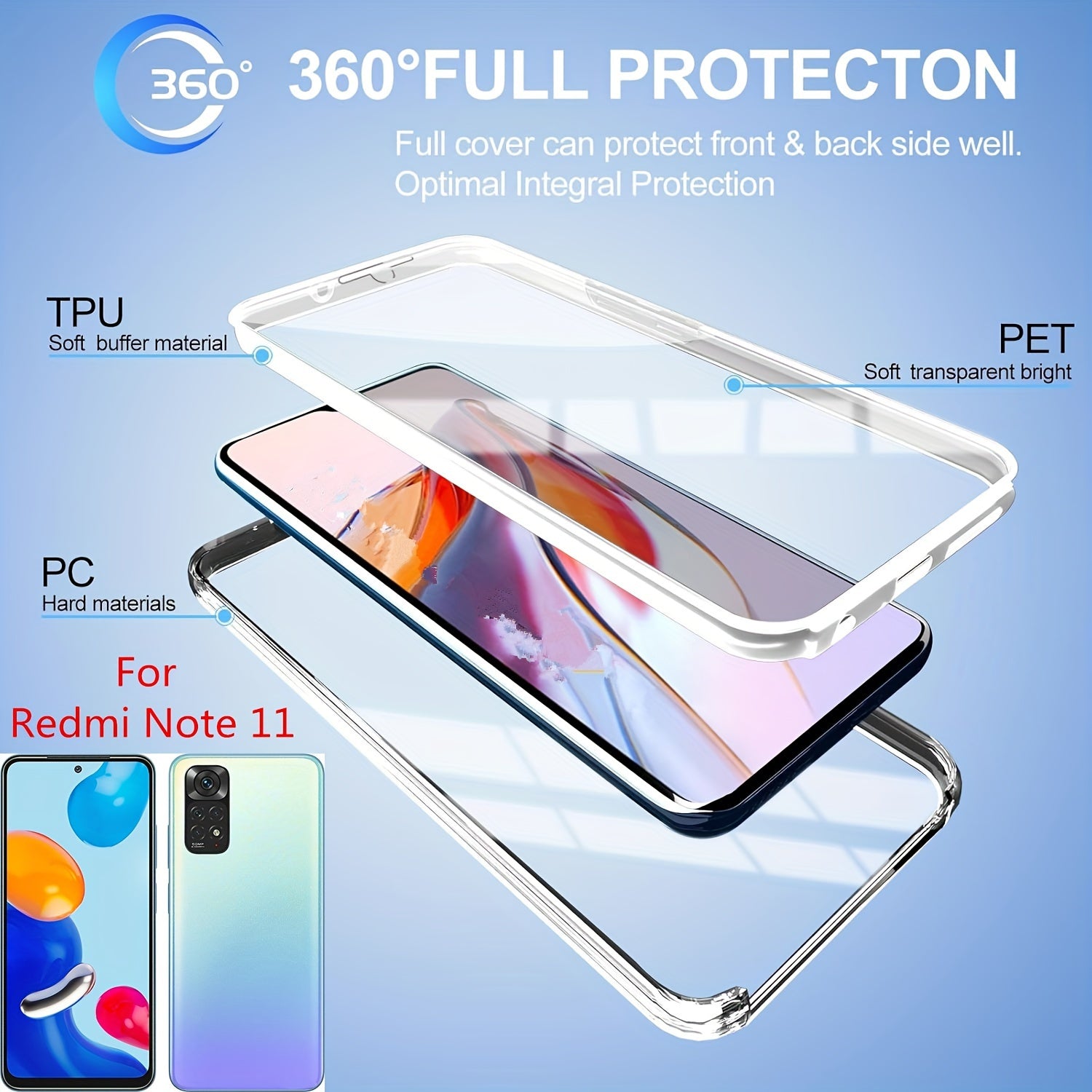 Полный ударопрочный чехол для телефона для моделей Xiaomi Redmi с прозрачной крышкой