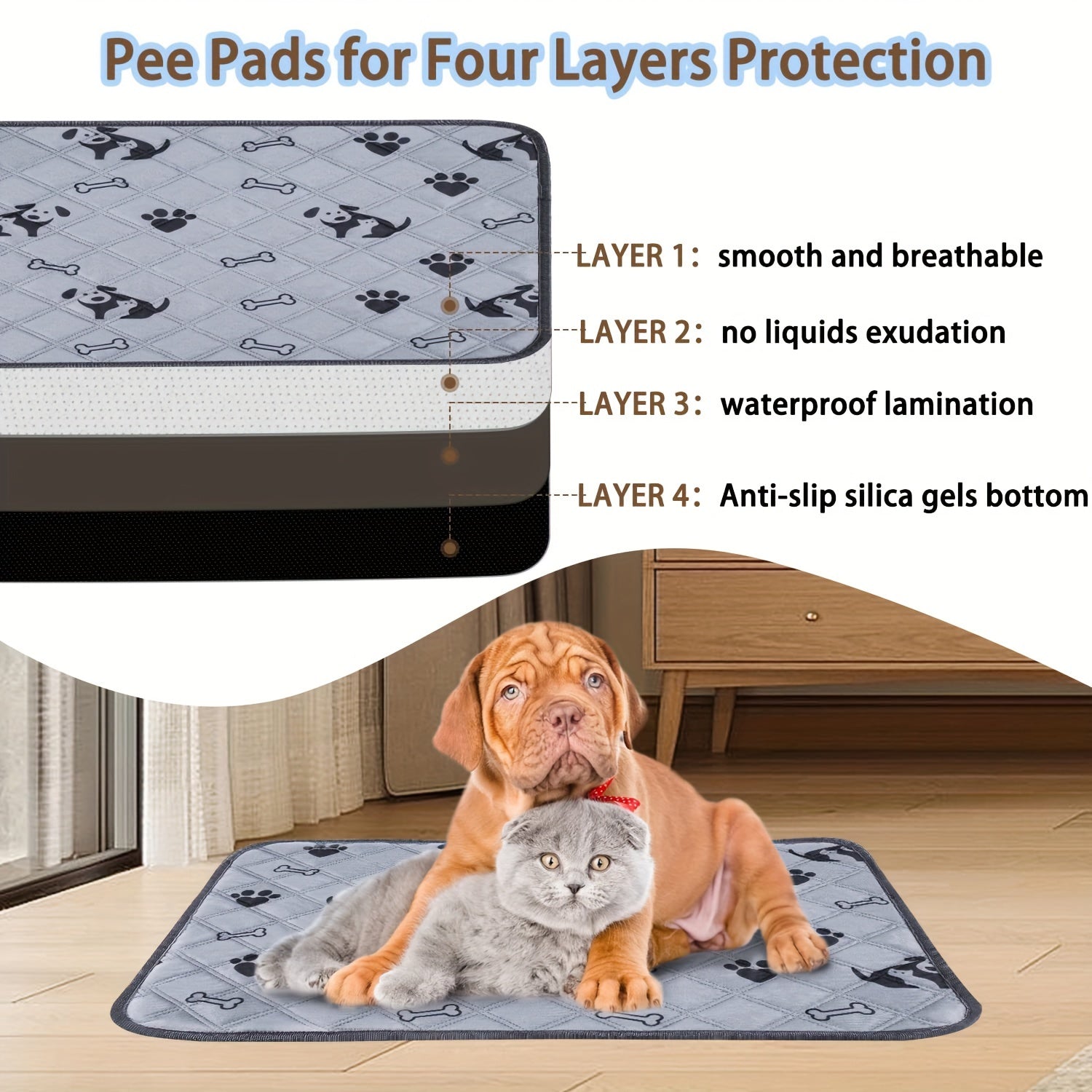 Washable Cartoon Print Dog Pee Pad Leak-Proof Absorbent Training Mat for Puppies and Cats