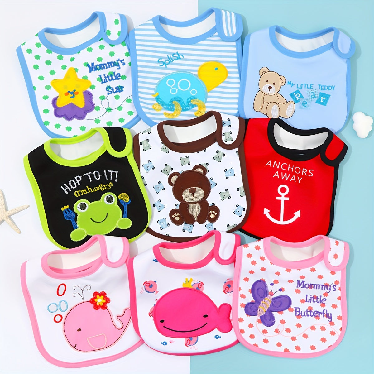 Baby Bibs Set Waterproof Cotton Cartoon Prints 3 or 5 Pieces for Newborn Infants