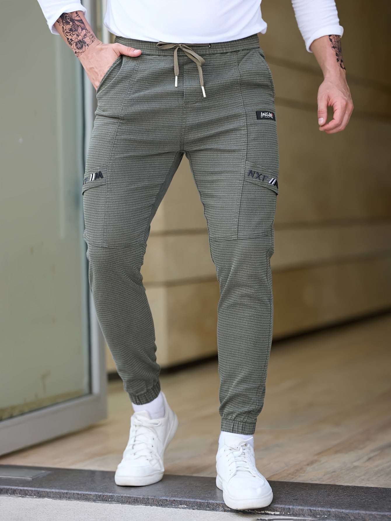 Men's Cotton Blend Jogger Pants with Drawstrings Loose Fit Harem Trousers Casual Fall Winter