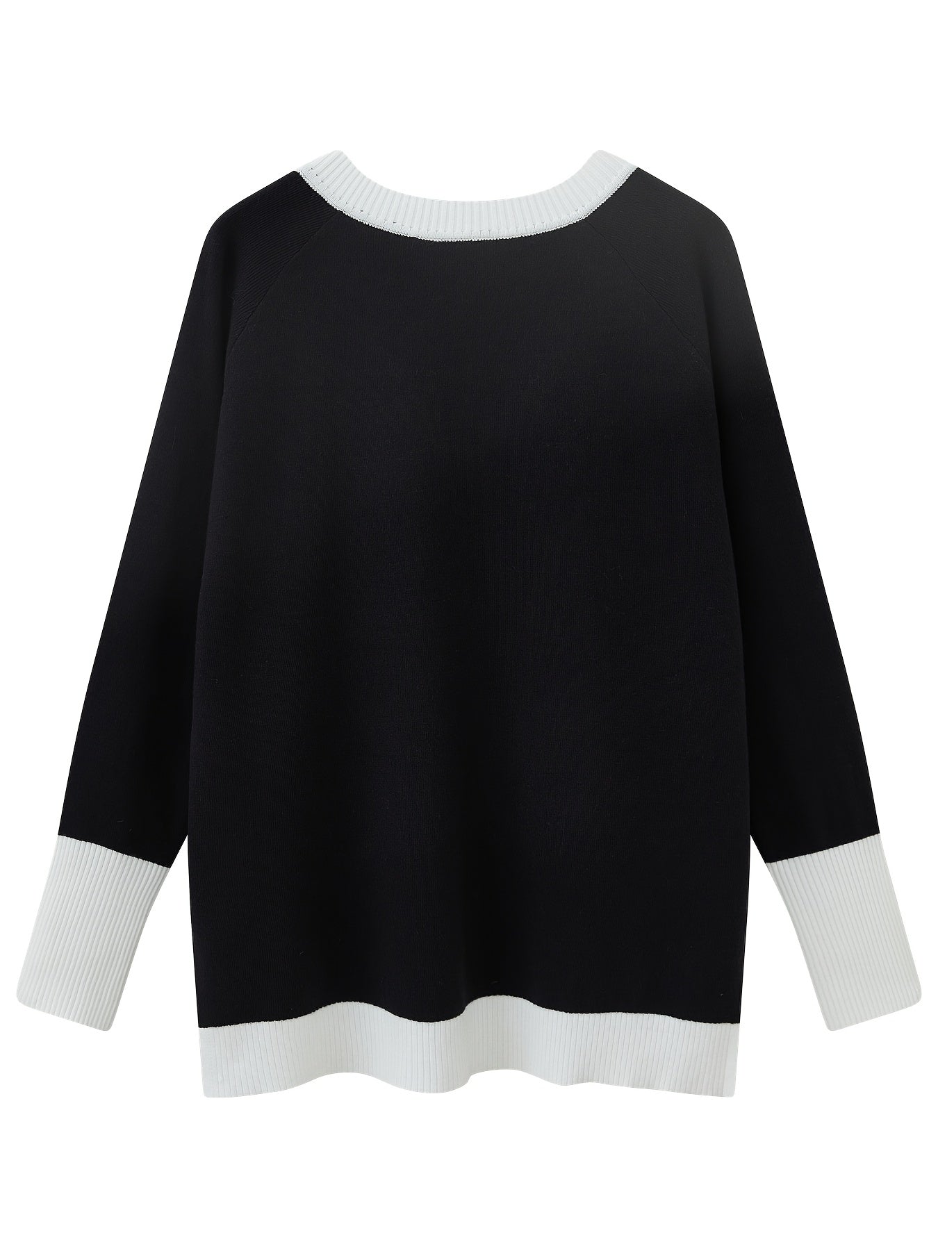 Viscose Knit Women's Two-Piece Outfit Color Block V-Neck Sweater and Trousers