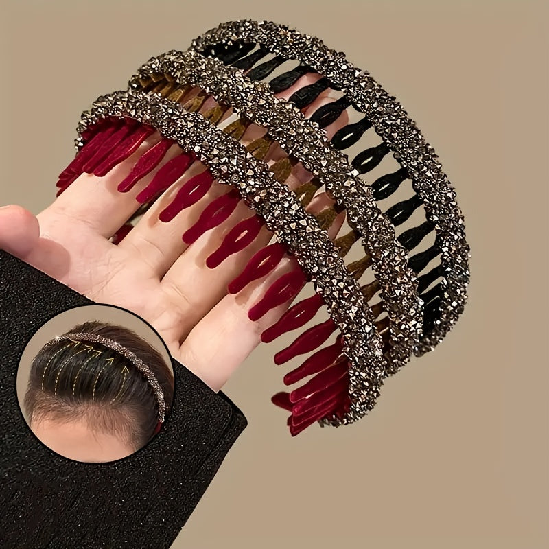 Women and Girls Sparkling Rhinestone Headband Vintage Plastic Hair Accessory