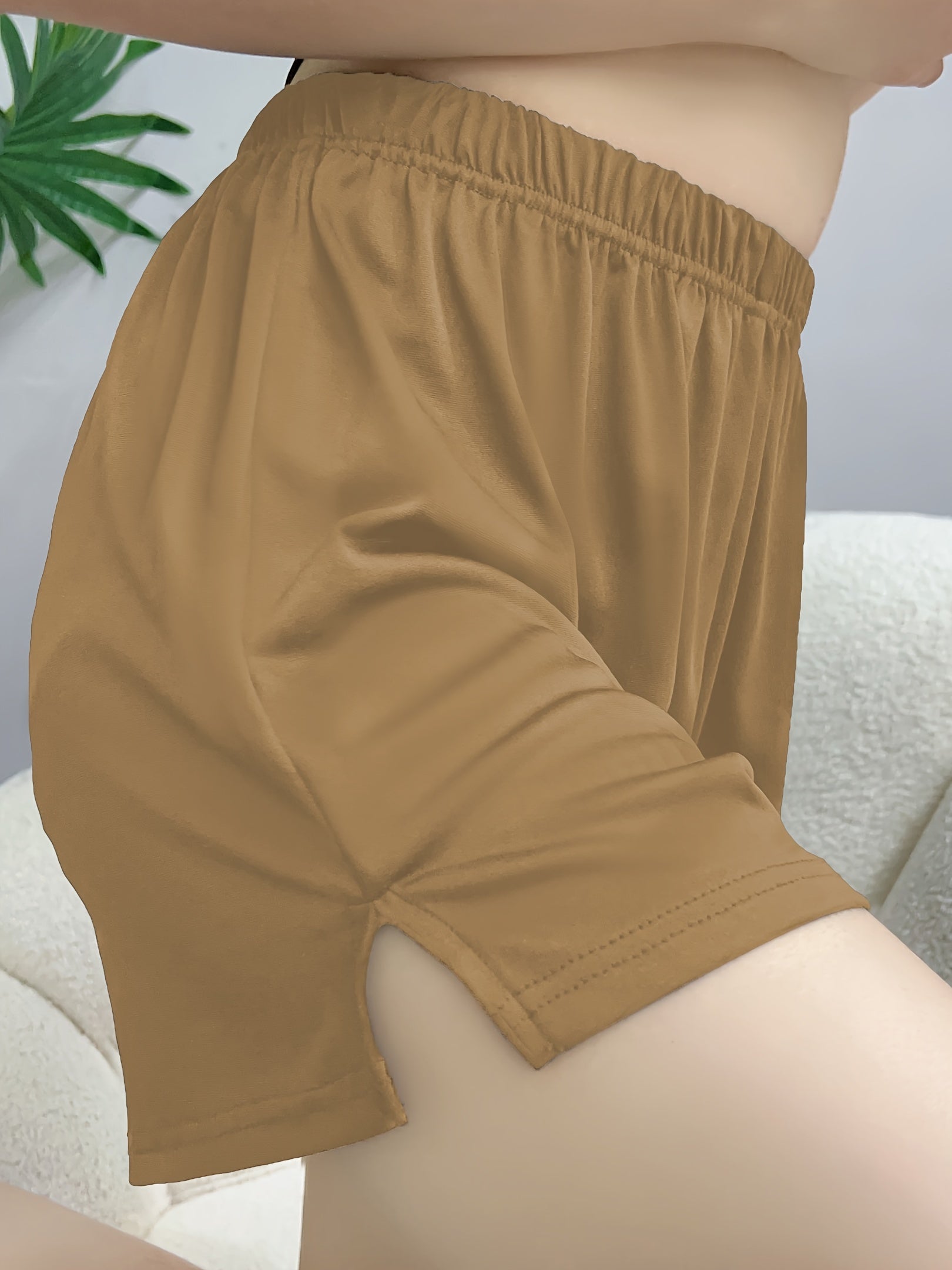 Pantalones cortos de dormir casuales para mujer, talla grande, de color sólido, con cintura elástica, pantalones cortos de descanso