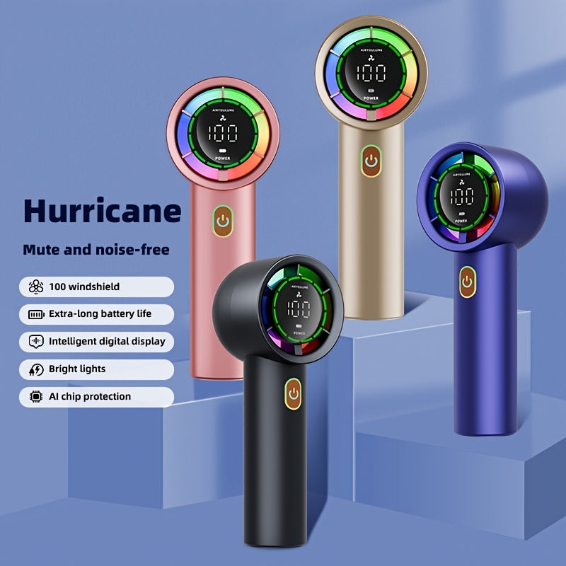 Portable Rechargeable Fan with 3000mAh Battery Adjustable Speeds Ultra-Quiet LED Display for On-the-Go Cooling