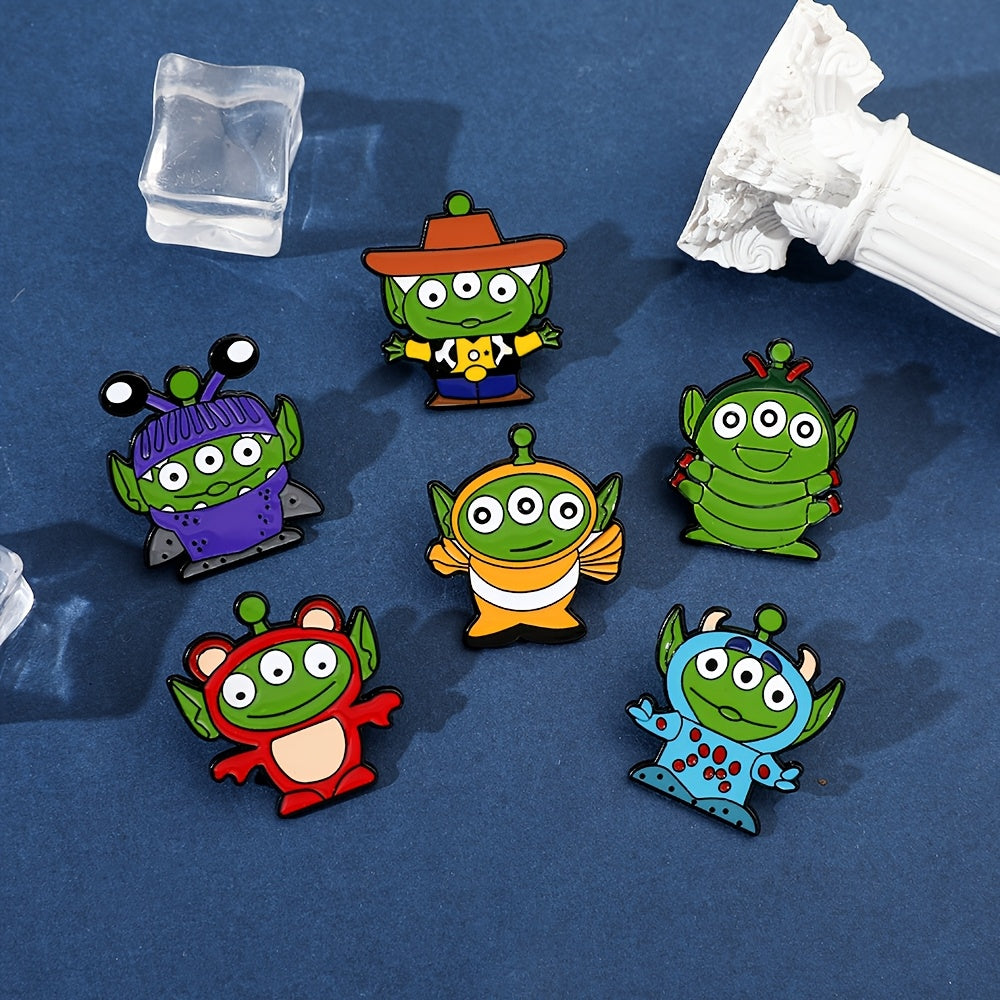Set of 7 Cartoon Animal Enamel Brooches Quirky Alien Metal Badge Jewelry for Backpacks and Clothes