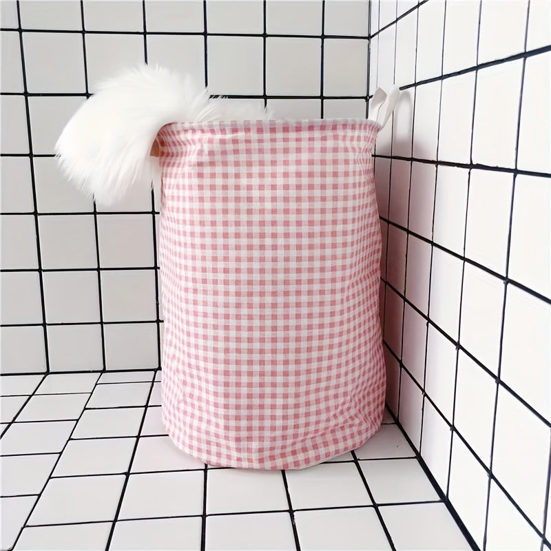 Cesta de almacenamiento de tela a cuadros rosa para ropa, juguetes, cesta plegable para dormitorio, baño, sala de estar