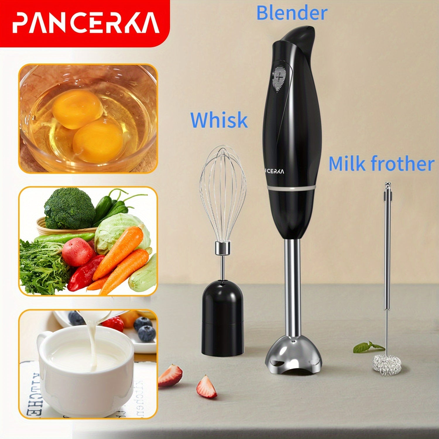 100W Hand Blender Set with Copper Motor Stainless Steel Blades Whisk Frother for Soups Smoothies