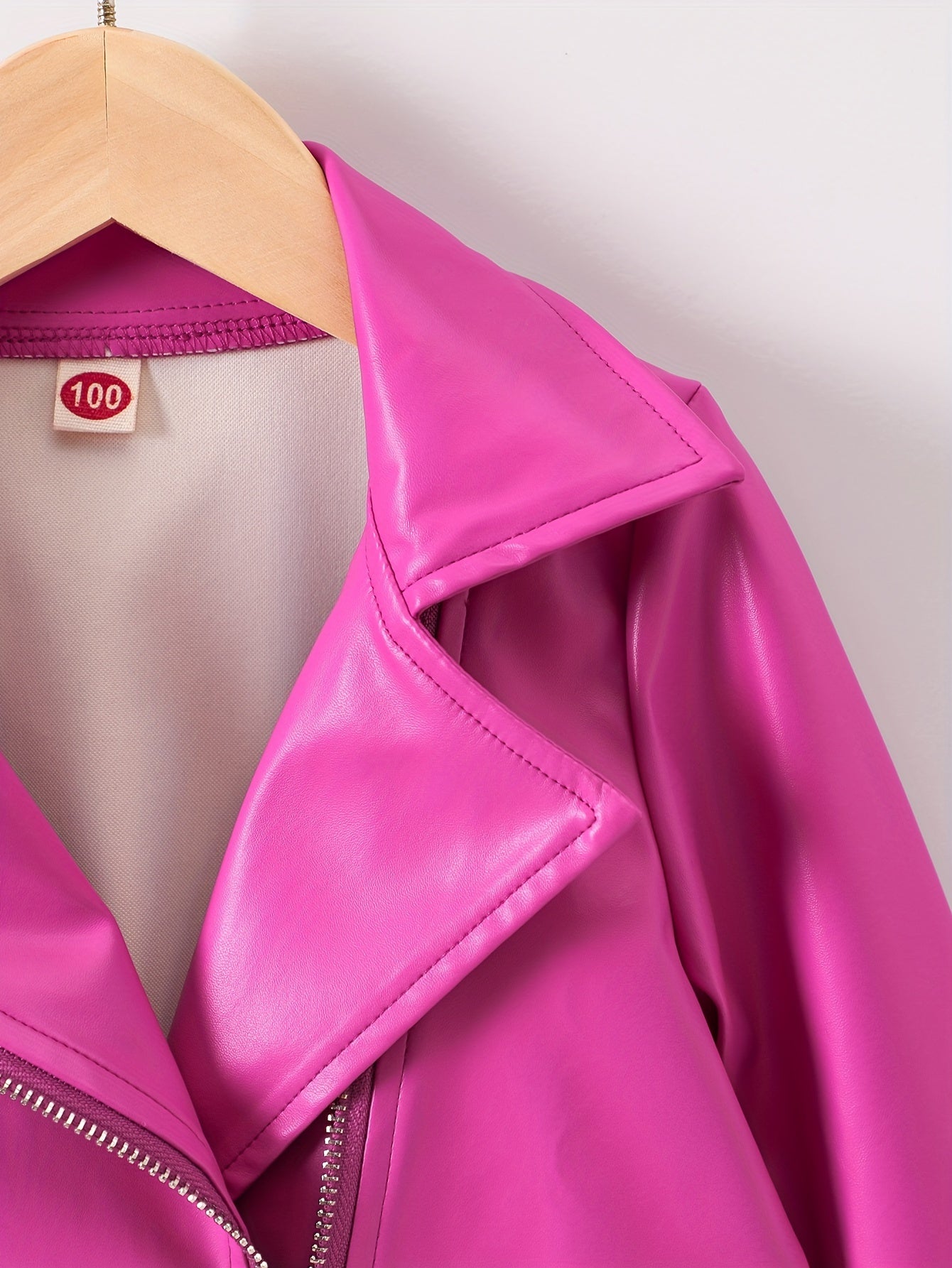 Faux Leather Jacket for Kids with Lapel and Diagonal Zipper Short Length Fall Winter