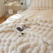 Faux Fur Blanket Reversible Plush Warm Fleece Cream White Cozy Throw for Couch or Bed