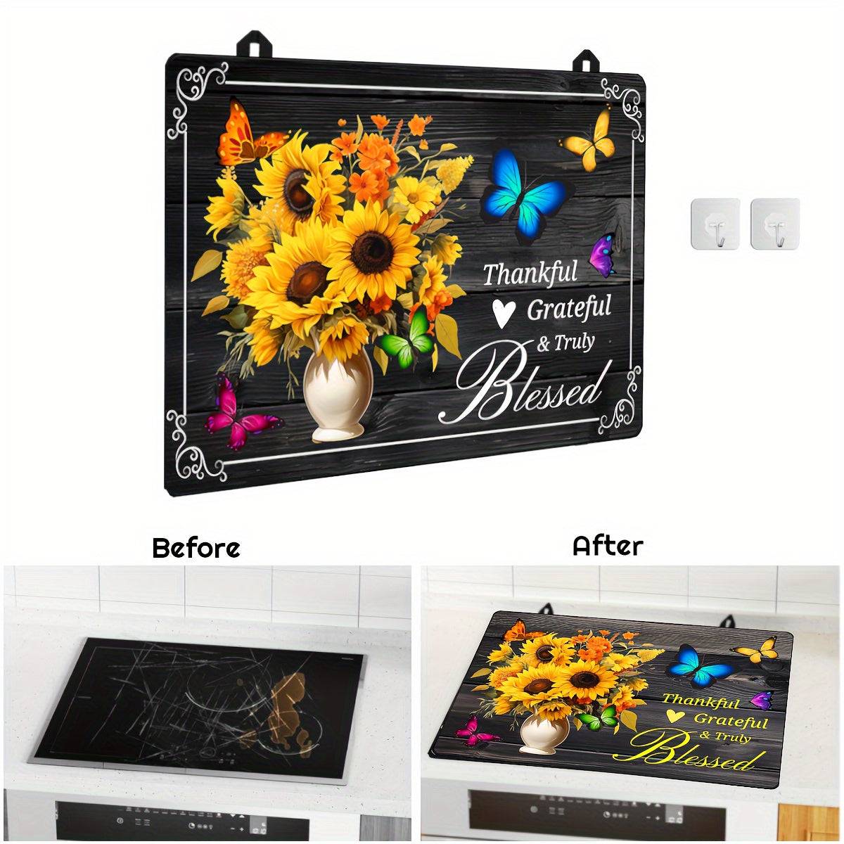 Heat Resistant Stove Top Cover Sunflower Design 28.5x20.5 Inches Anti-Scratch Dishwasher Safe