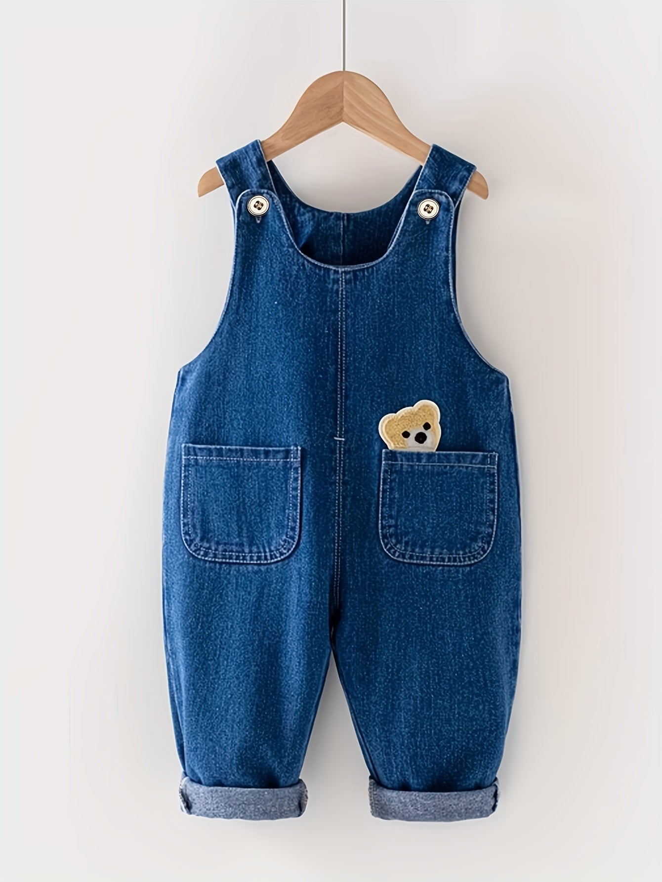 Toddler Boys Girls Denim Overalls with Animal Pocket Casual Woven Cotton Blend Spring Fall