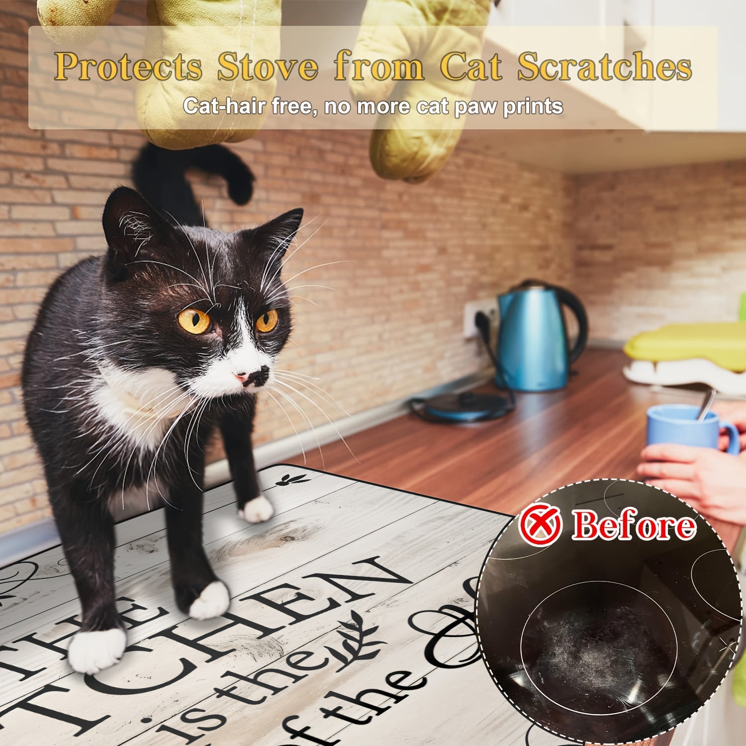 Wood Grain Stove Top Cover 28.5x20.5 Inches Heat Resistant Anti-Scratch Non-Slip Protector