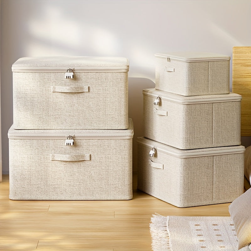 Oxford Cloth Storage Box with Lock Collapsible Clothes Organizer Under-Bed Wardrobe Partition