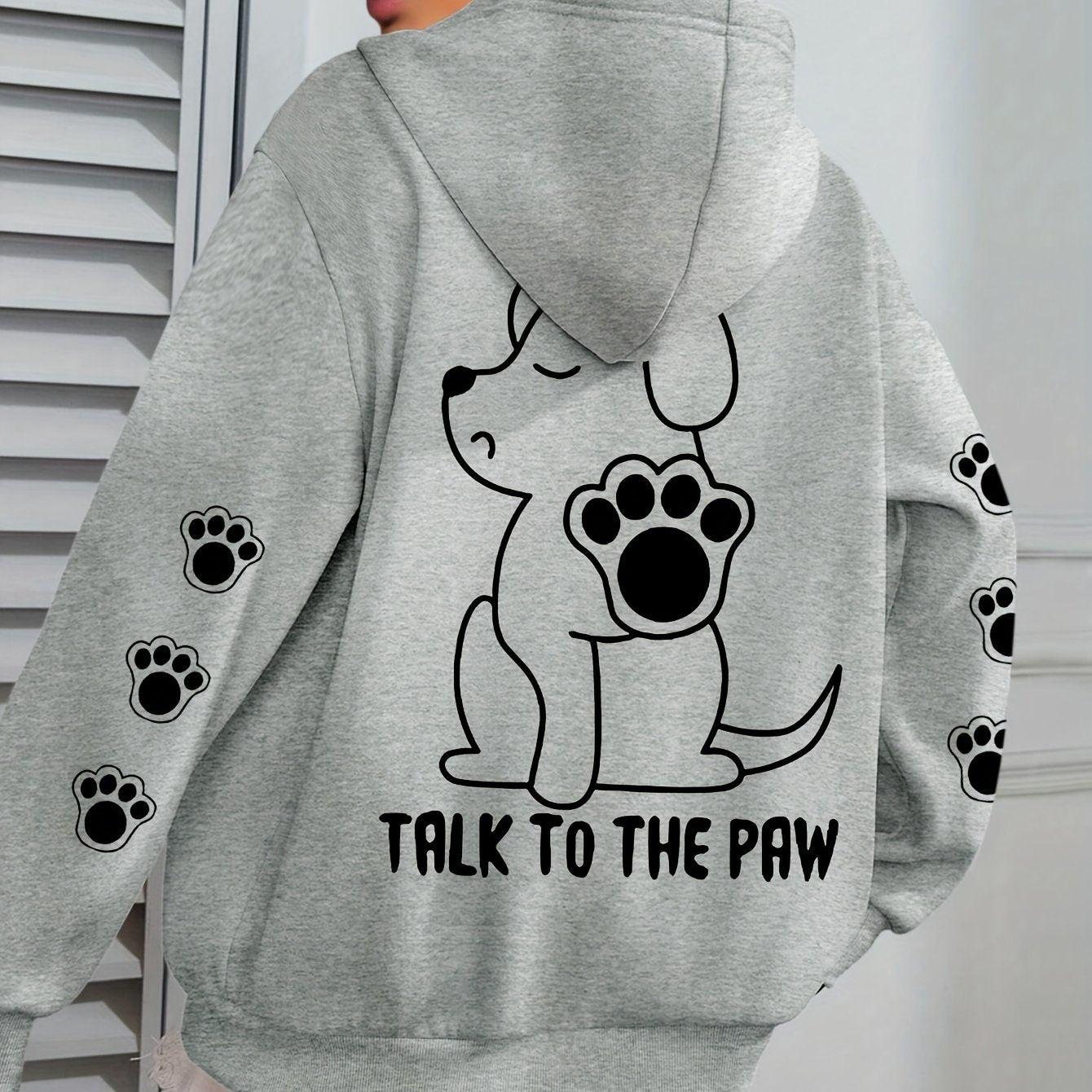Plus Size Beige Hoodie with Dog "Talk to the Paw" Design Casual Pullover