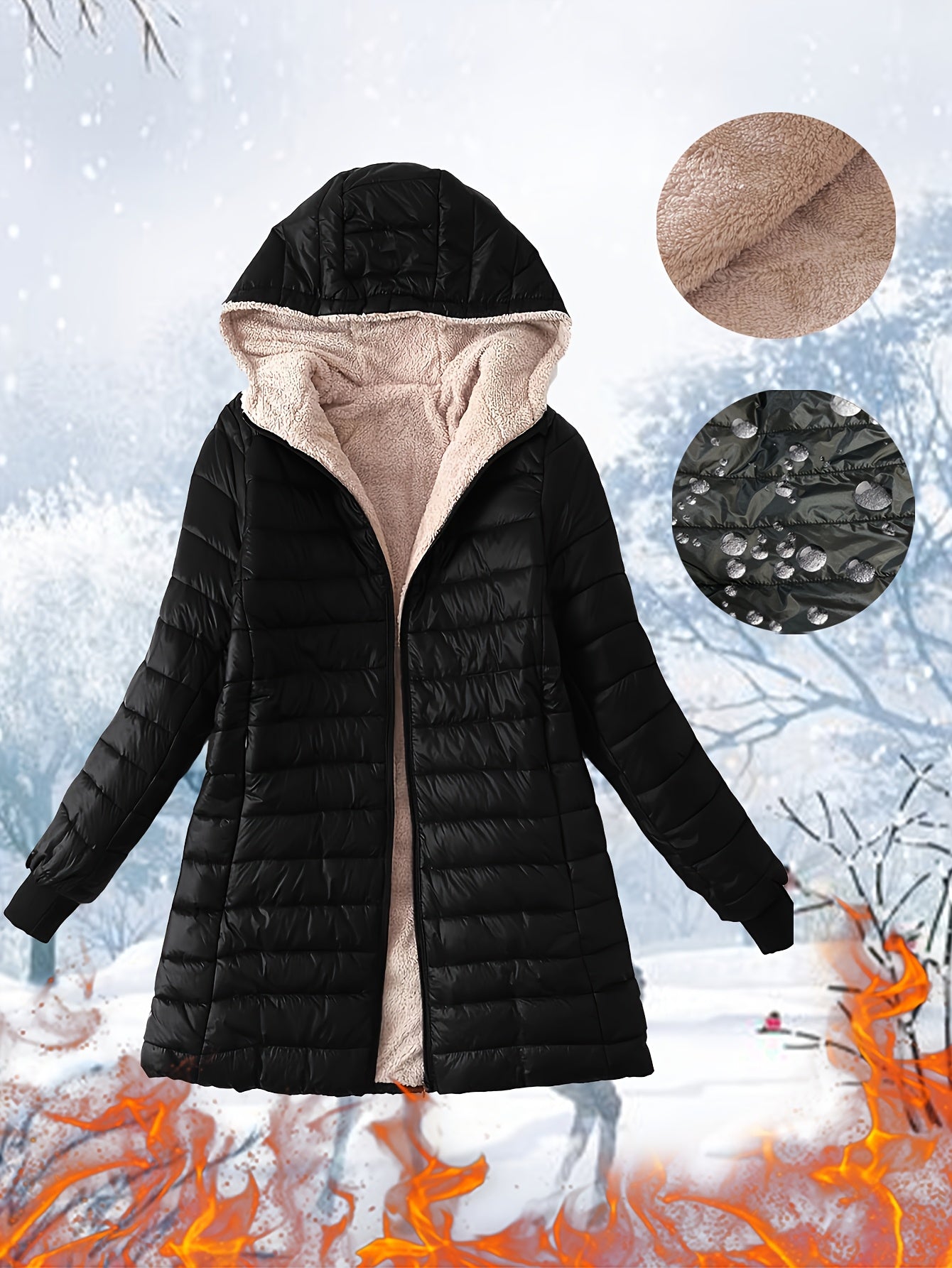 Plus Size Fleece-Lined Hooded Winter Jacket for Women Red Large