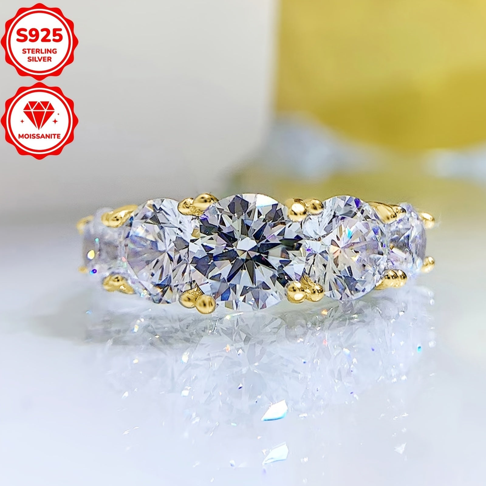 Women's Sterling Silver Engagement Ring with Moissanite 6.5mm Center Stone