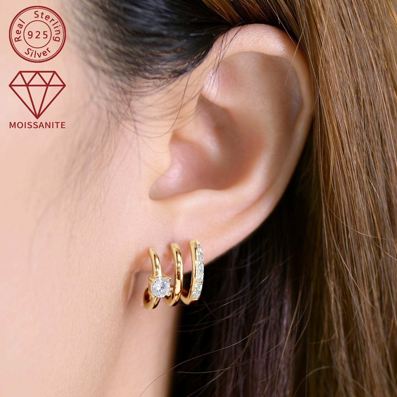 Ayollar uchun Sterling Silver Moissanite taqinchoqlari, 4mm va 0.42ct toshlar bilan