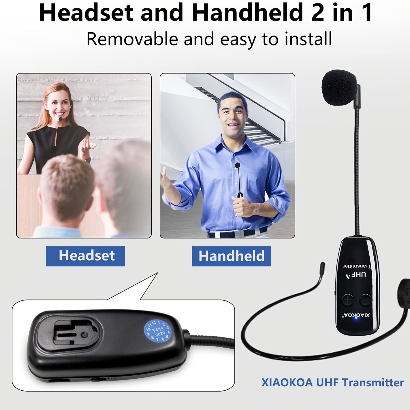 Wireless Microphone Headset with UHF Receiver for Public Speaking and Teaching USB Type-C Charging