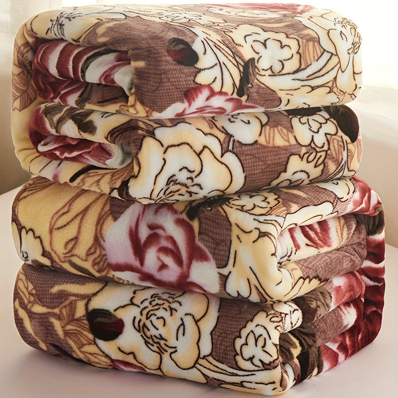 Cozy Floral Print Reversible Flannel Throw Blanket for Couch and Bed