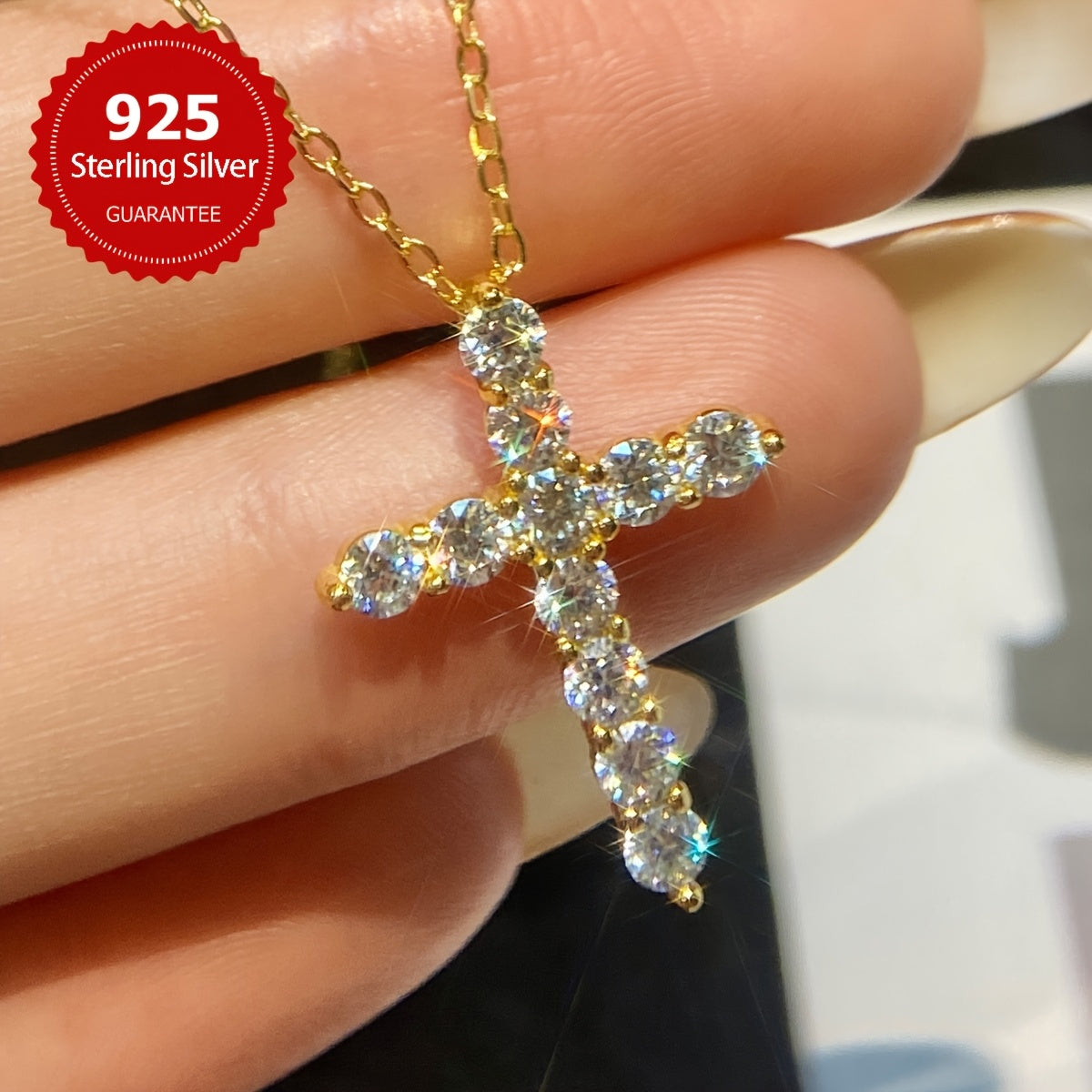 Sterling Silver Mozambique Stone Cross Pendant Necklace 1.1 Carat Jewelry Gift