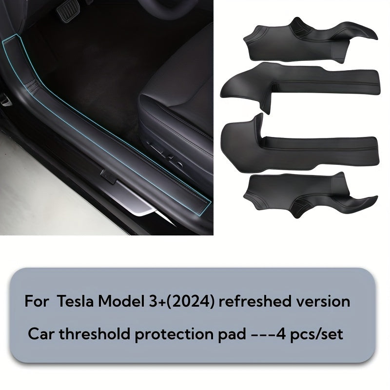 Car Door Sill Protector and Rear Seat Threshold Guard Leather Set for Model 3