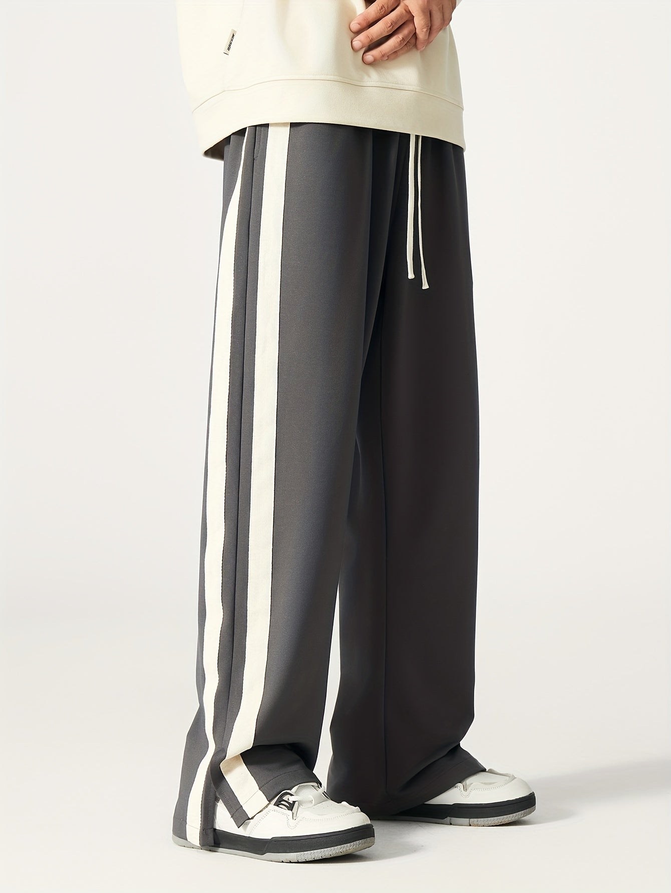 Men's Plus Size Casual Striped Joggers Lightweight Polyester Blend Loose Fit All-Season