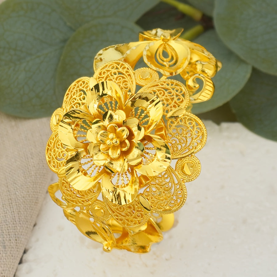 Women's Gold Bracelet with African and Indian Inspired Design for Weddings
