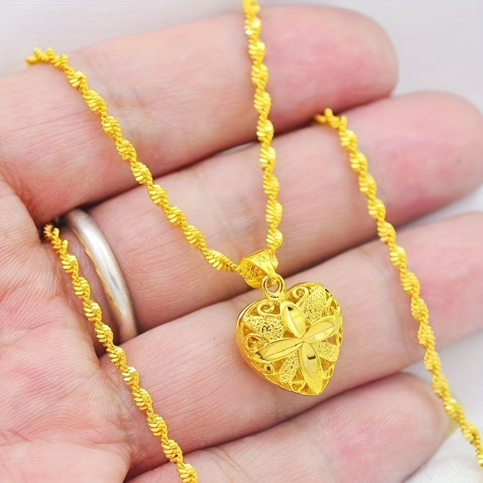 Heart-Shaped Pendant Necklace for Women Hollow 18K Gold Plated Gift