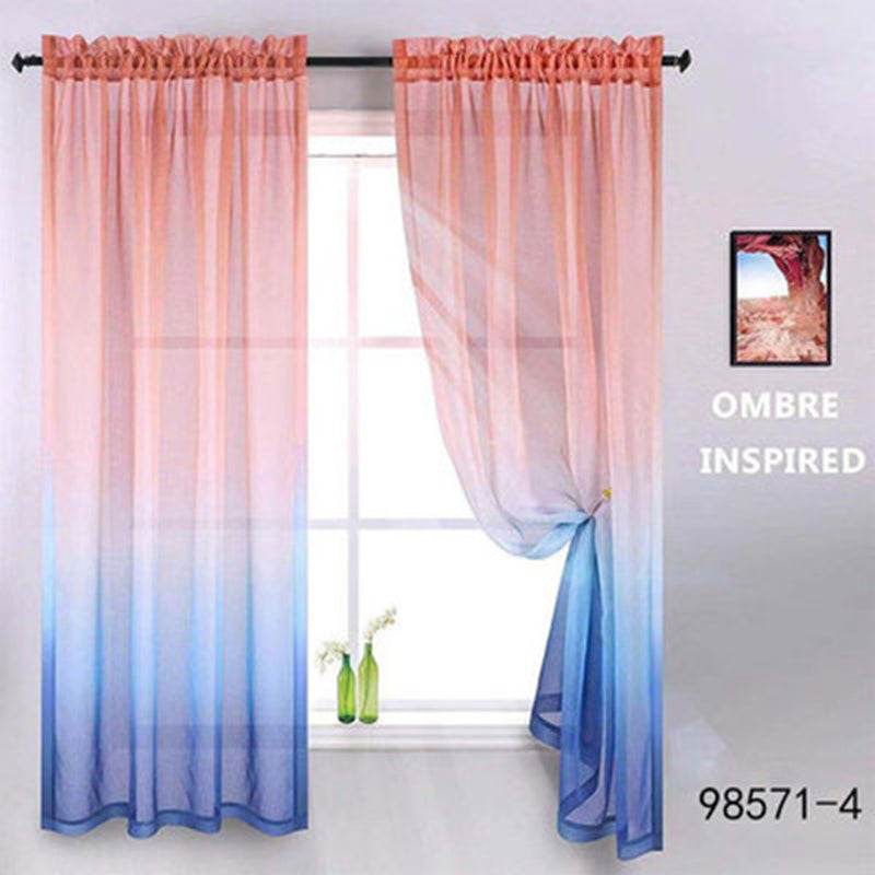 Gradient Sheer Curtains 1pc Two-Tone Top and Bottom Wear Rod Style Home Decor