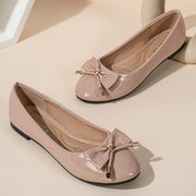 Women's Flat Mary Jane Shoes with Mirror Bow Decoration and Soft Soles