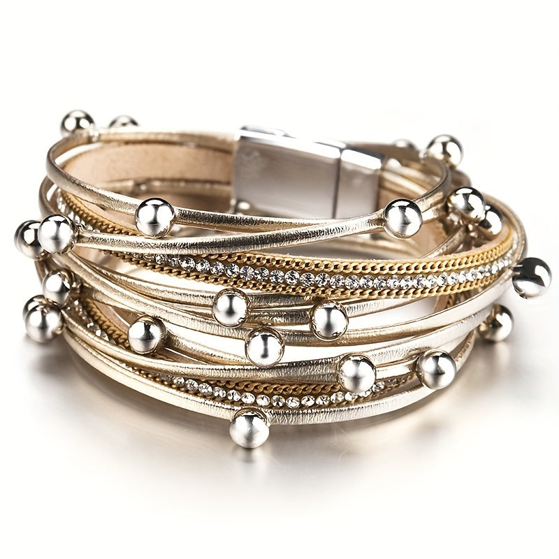 Women's Leather Multi-Layer Bracelet with Adjustable Fit