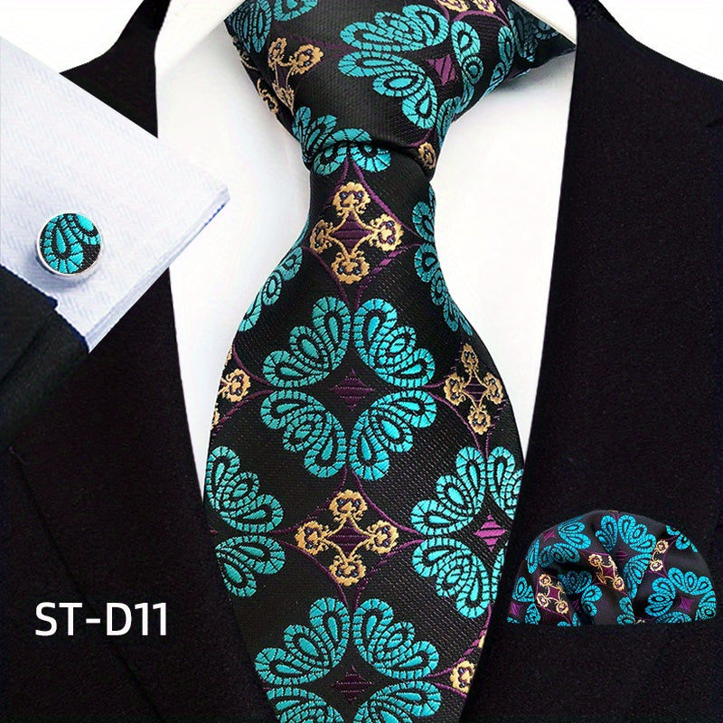 Men's Three-Piece Suit Set with Paisley Tie Pocket Towel and Cufflinks